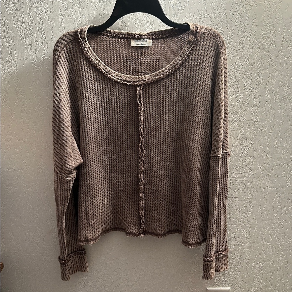 64. Zenana Outfitters Taupe Waffle Knit